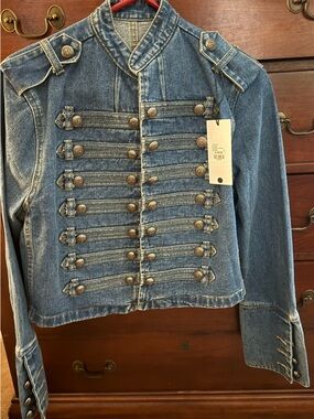 Denim Military-Style Jacket - Blue
